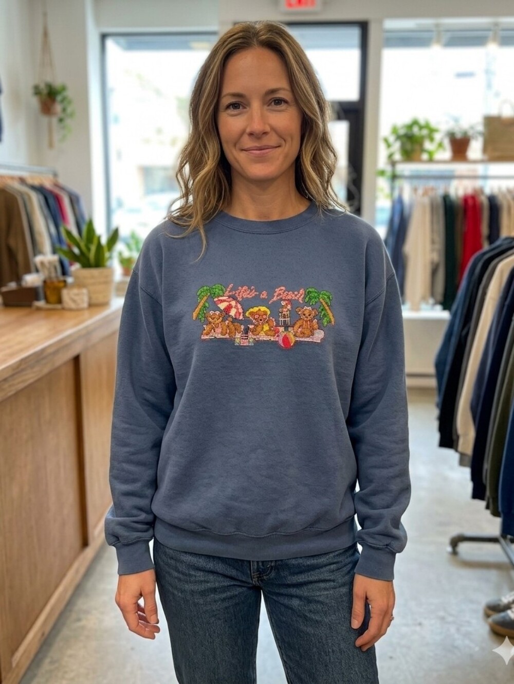 Vintage Embroidered/cross-stitched beach bear sweatshirt size L